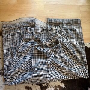 MARELLA Wool Blend Plaid Belted Pants Wide Leg Size 4